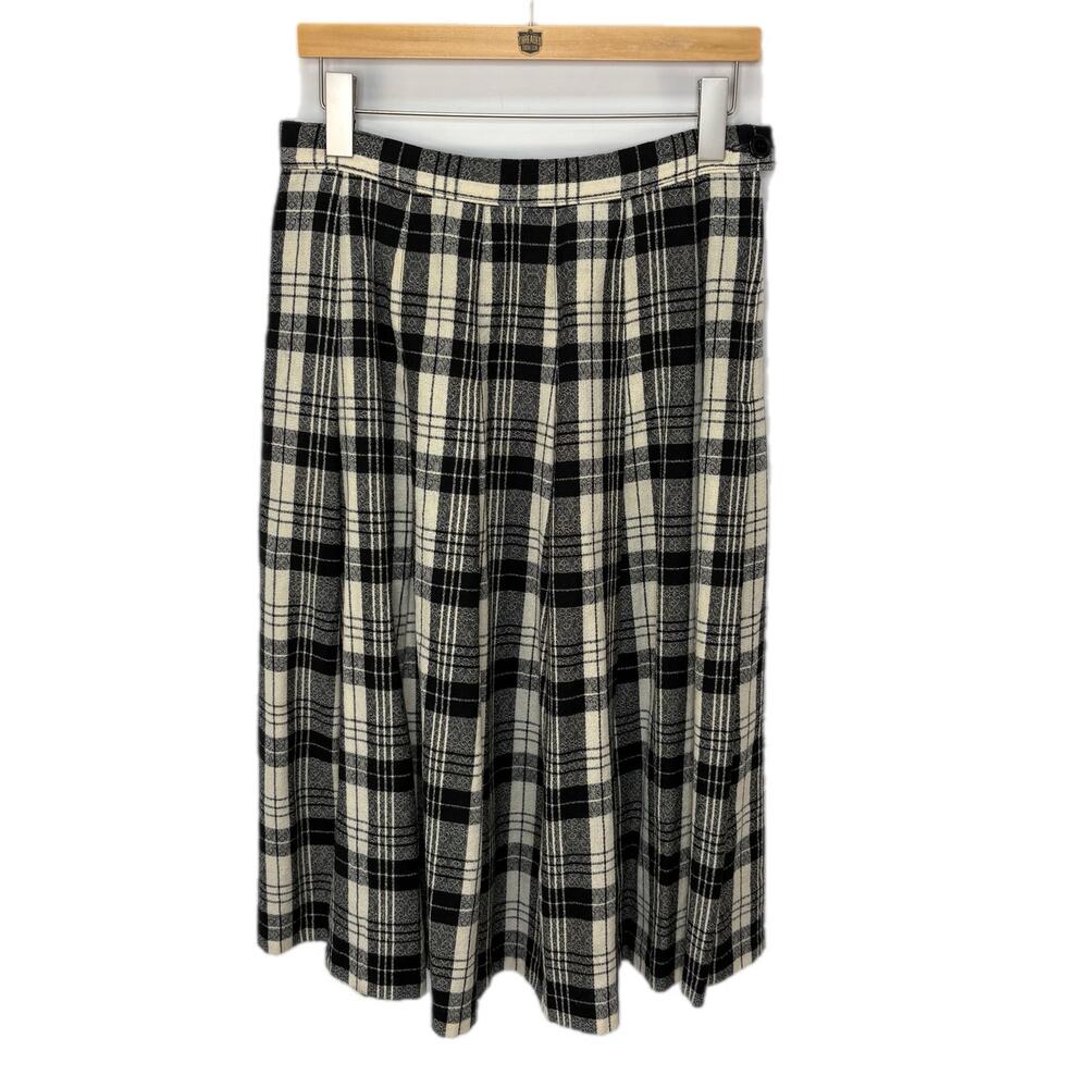 Vintage Pendleton Black White Plaid Long Pleated Skirt - Women's Size 8